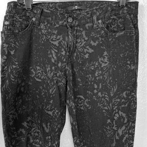 7 For All Mankind Botanical Floral Patterned Black Skinny Jeans Size 30